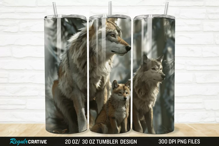 3D Cute Wolf Family 20/30oz Skinny Tumbler