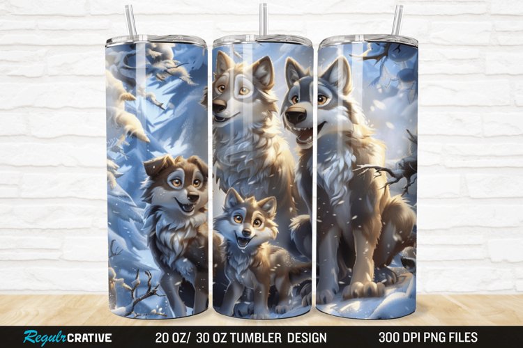 3D Cute Wolf Family 20/30oz Skinny Tumbler example image 1