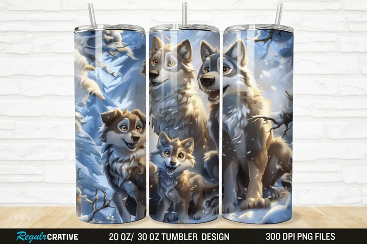 3D Cute Wolf Family 20/30oz Skinny Tumbler