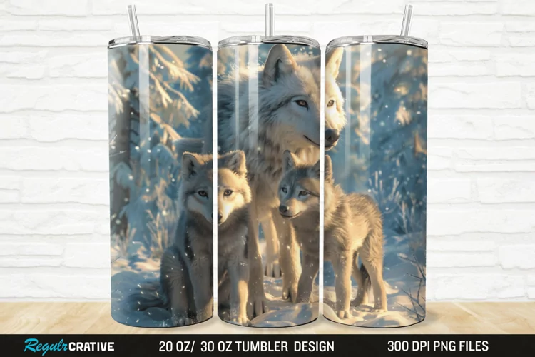 3D Cute Wolf Family 20/30oz Skinny Tumbler