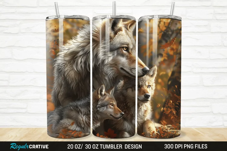 3D Cute Wolf Family 20/30oz Skinny Tumbler