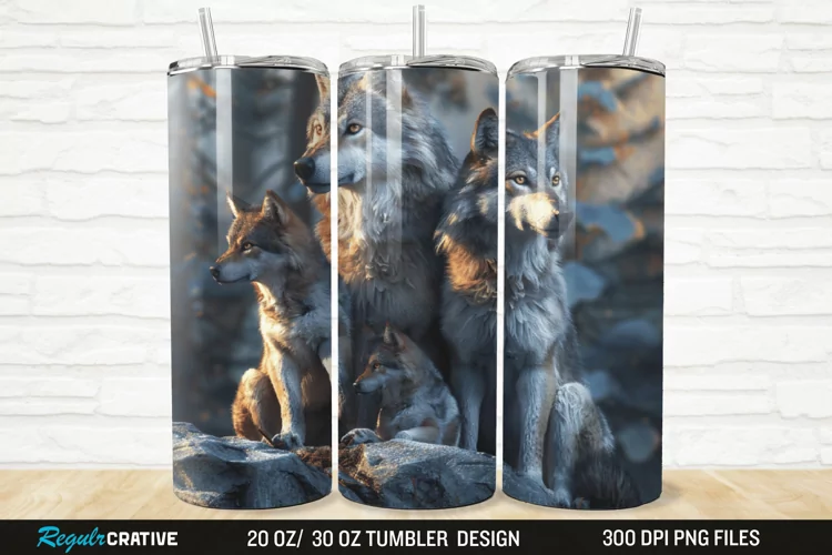 3D Cute Wolf Family 20/30oz Skinny Tumbler