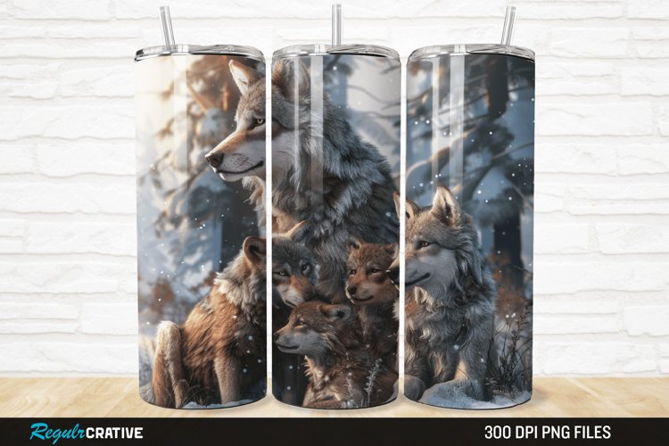 3D Cute Wolf Family 20/30oz Skinny Tumbler example image 1