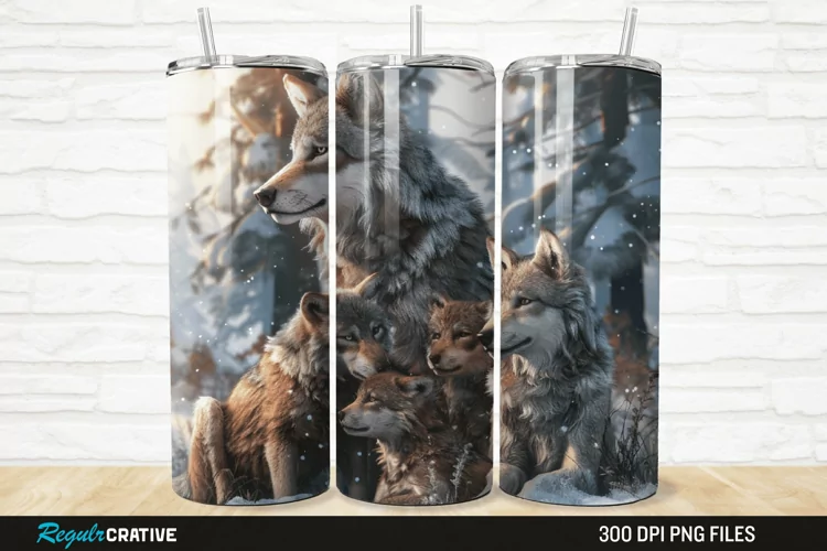 3D Cute Wolf Family 20/30oz Skinny Tumbler