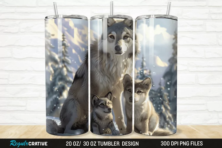3D Cute Wolf Family 20/30oz Skinny Tumbler