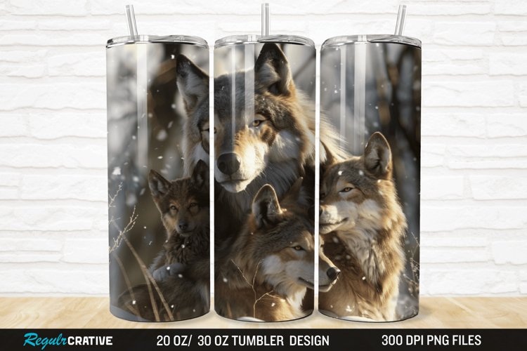 3D Cute Wolf Family 20/30oz Skinny Tumbler example image 1