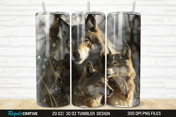 3D Cute Wolf Family 20/30oz Skinny Tumbler