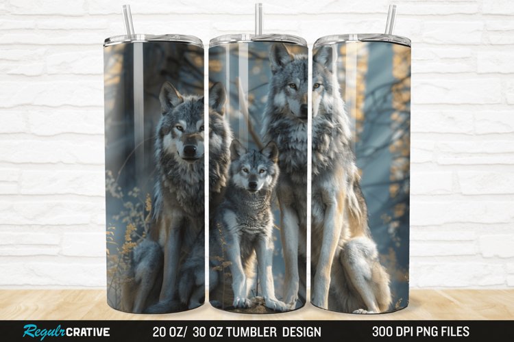 3D Cute Wolf Family 20/30oz Skinny Tumbler example image 1