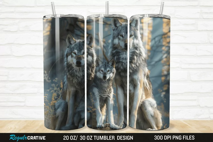 3D Cute Wolf Family 20/30oz Skinny Tumbler