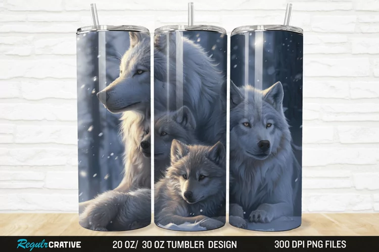 3D Cute Wolf Family 20/30oz Skinny Tumbler