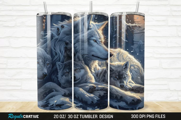 3D Cute Wolf Family 20/30oz Skinny Tumbler