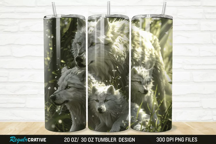3D Cute Wolf Family 20/30oz Skinny Tumbler