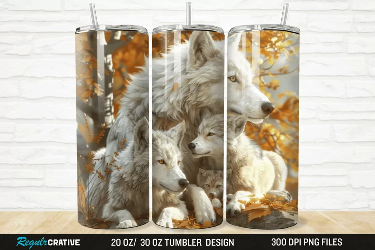 3D Cute Wolf Family 20/30oz Skinny Tumbler