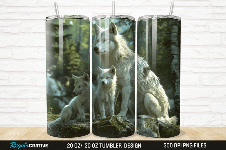 3D Cute Wolf Family 20/30oz Skinny Tumbler example image 1