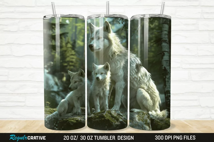 3D Cute Wolf Family 20/30oz Skinny Tumbler
