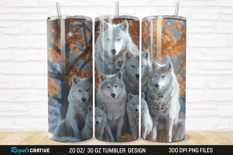 3D Cute Wolf Family 20/30oz Skinny Tumbler example image 1
