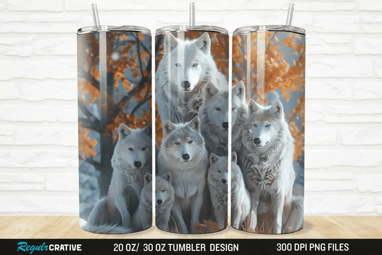 3D Cute Wolf Family 20/30oz Skinny Tumbler