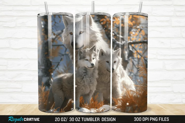 3D Cute Wolf Family 20/30oz Skinny Tumbler