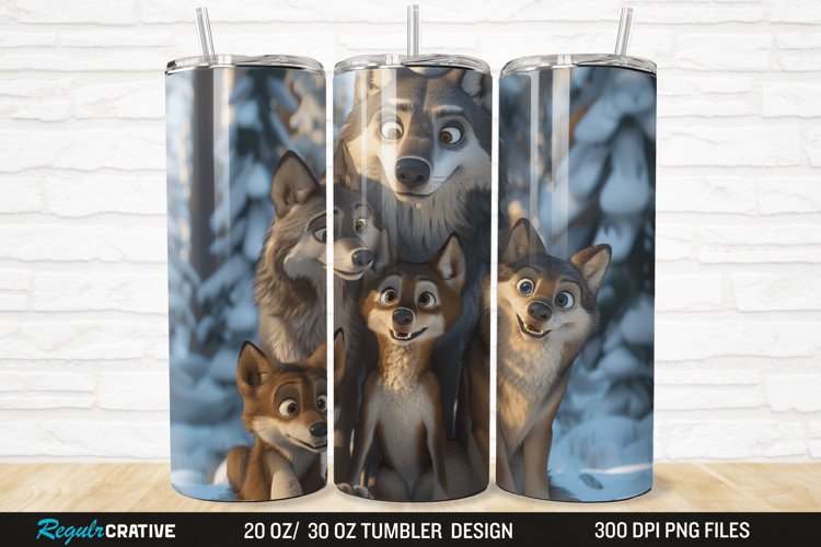 3D Cute Wolf Family 20/30oz Skinny Tumbler example image 1