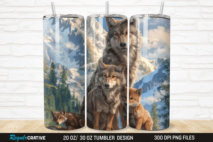 3D Cute Wolf Family 20/30oz Skinny Tumbler example image 1
