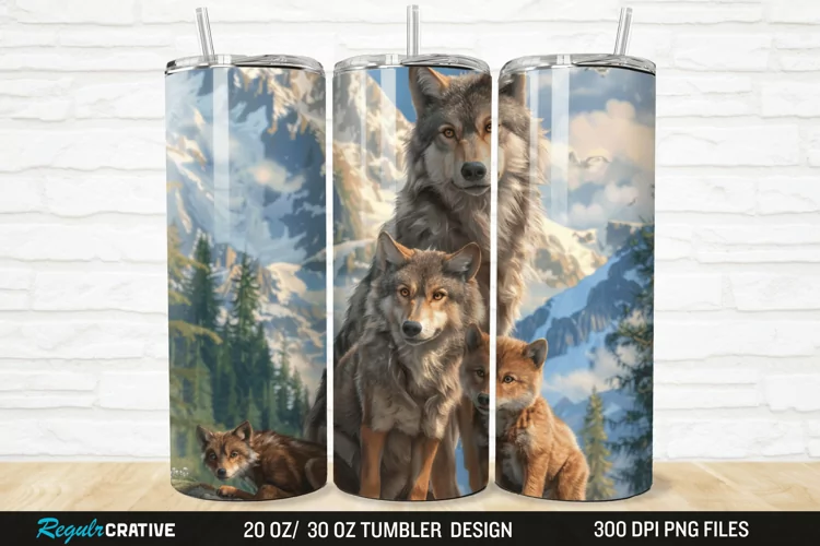 3D Cute Wolf Family 20/30oz Skinny Tumbler