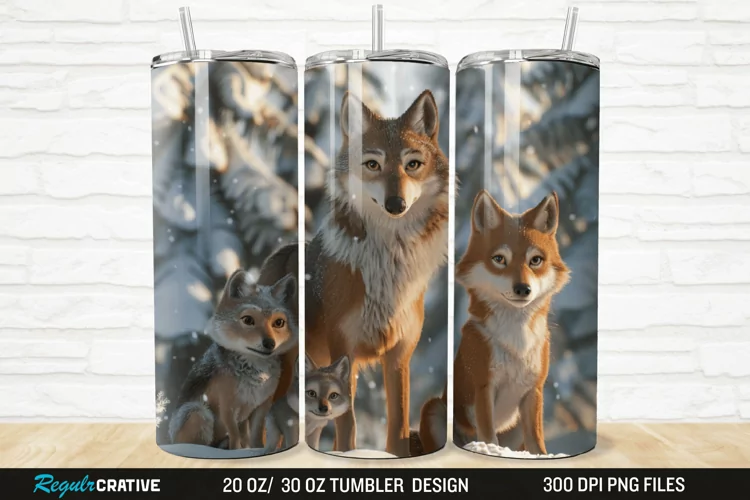 3D Cute Wolf Family 20/30oz Skinny Tumbler
