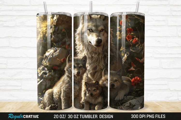 3D Cute Wolf Family 20/30oz Skinny Tumbler