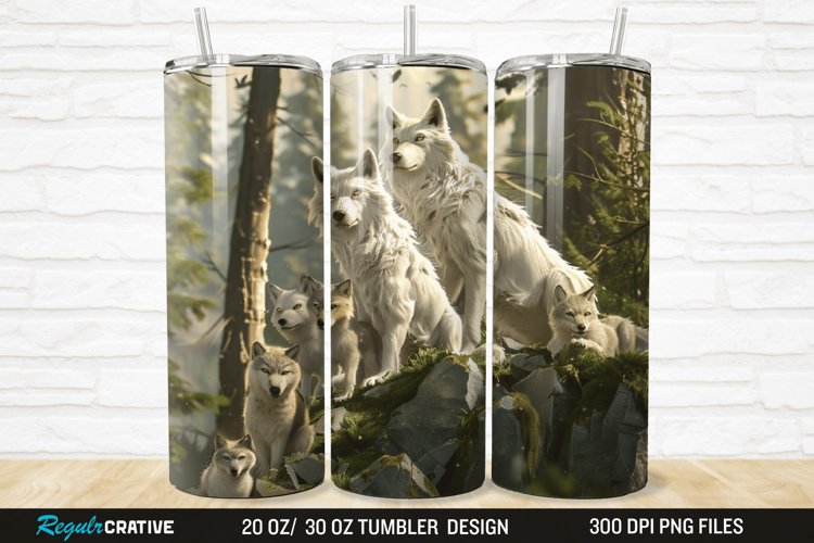 3D Cute Wolf Family 20/30oz Skinny Tumbler example image 1