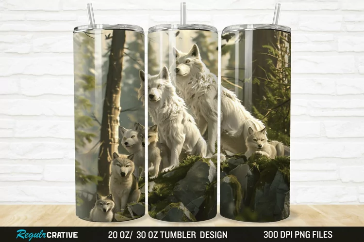 3D Cute Wolf Family 20/30oz Skinny Tumbler