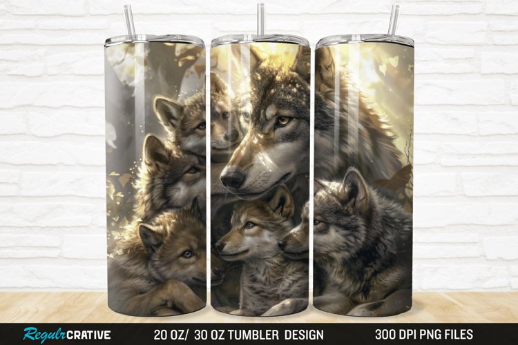 3D Cute Wolf Family 20/30oz Skinny Tumbler example image 1