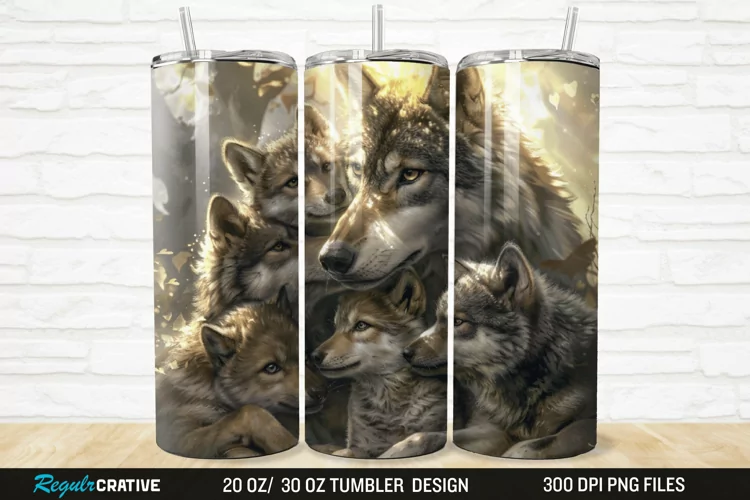 3D Cute Wolf Family 20/30oz Skinny Tumbler