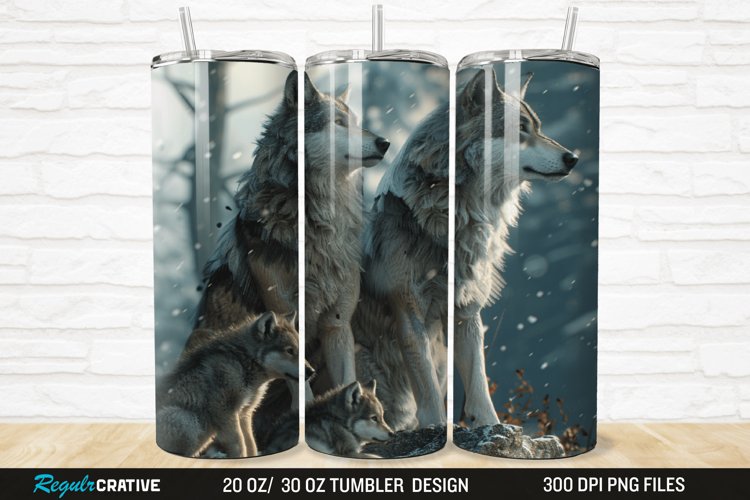 3D Cute Wolf Family 20/30oz Skinny Tumbler example image 1