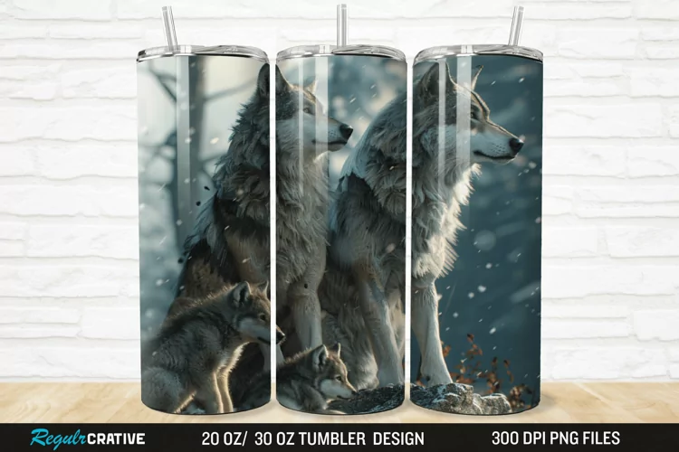 3D Cute Wolf Family 20/30oz Skinny Tumbler