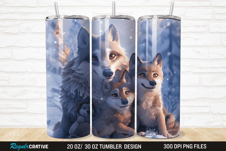 3D Cute Wolf Family 20/30oz Skinny Tumbler example image 1