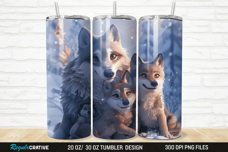 3D Cute Wolf Family 20/30oz Skinny Tumbler