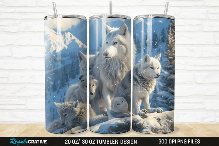 3D Cute Wolf Family 20/30oz Skinny Tumbler