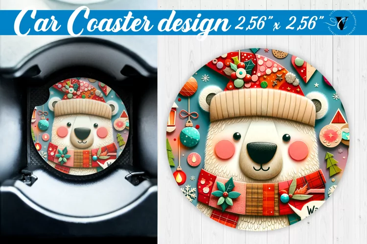 Car Coaster | Fabric applique | 3D Christmas coaster