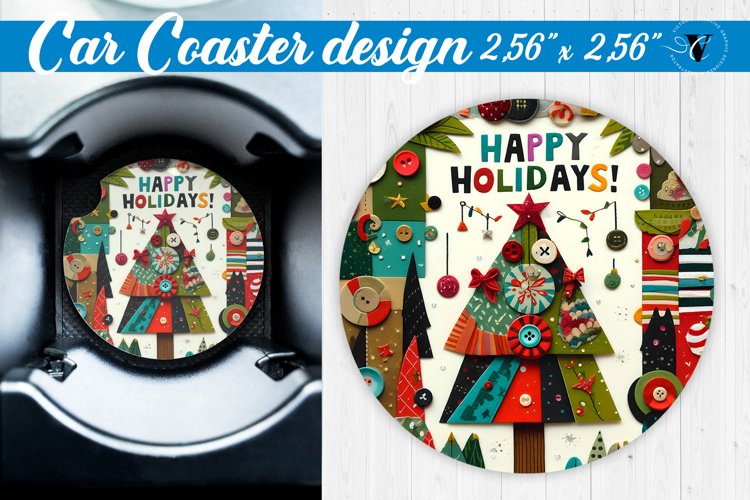 Car Coaster | Fabric applique | 3D Christmas coaster example image 1