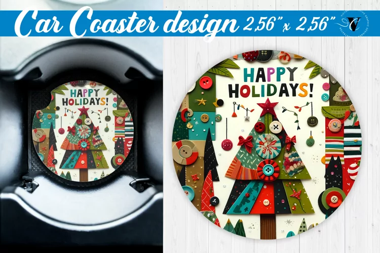 Car Coaster | Fabric applique | 3D Christmas coaster