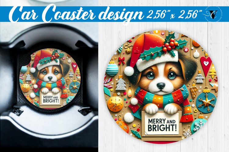 Car Coaster | Fabric applique | 3D Christmas coaster example image 1