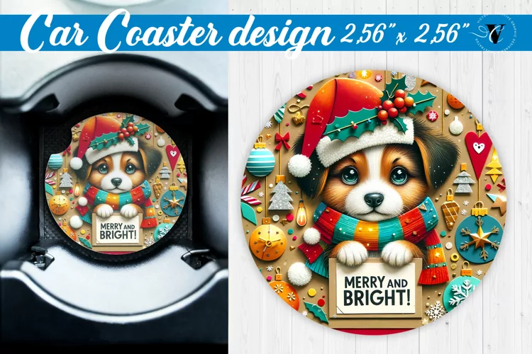 Car Coaster | Fabric applique | 3D Christmas coaster