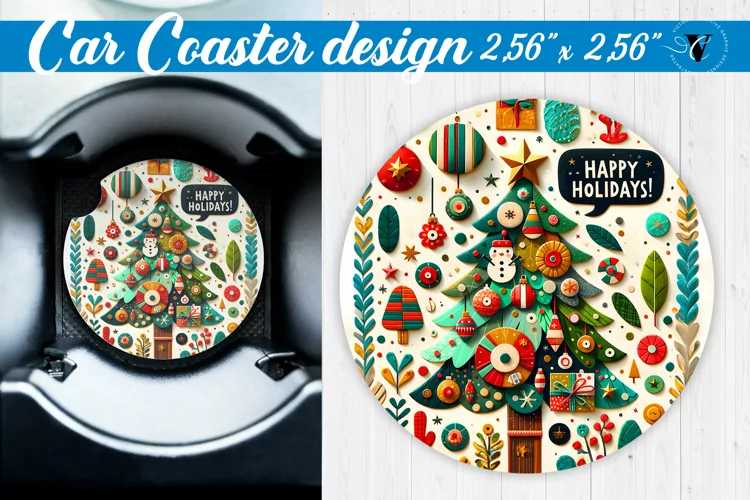 Car Coaster | Fabric applique | 3D Christmas coaster