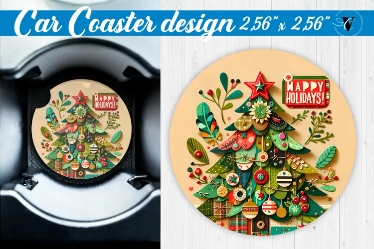 Car Coaster | Fabric applique | 3D Christmas coaster