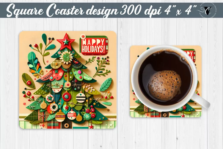 Square Coaster | Fabric applique | 3D Christmas coaster