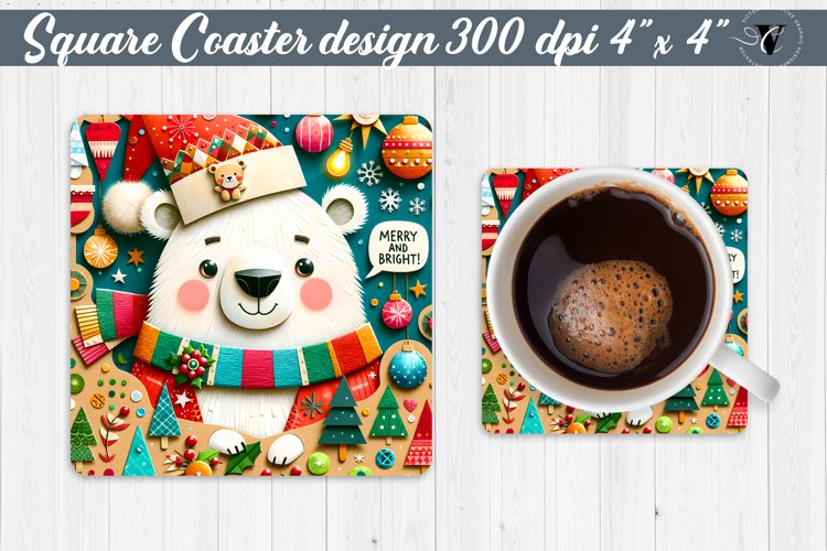 Square Coaster | Fabric applique | 3D Christmas coaster example image 1