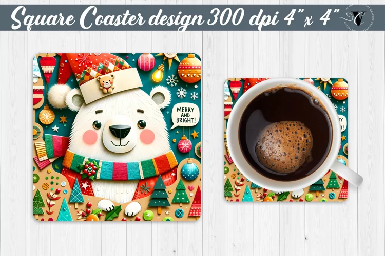 Square Coaster | Fabric applique | 3D Christmas coaster