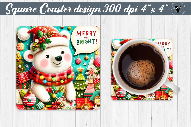 Square Coaster | Fabric applique | 3D Christmas coaster