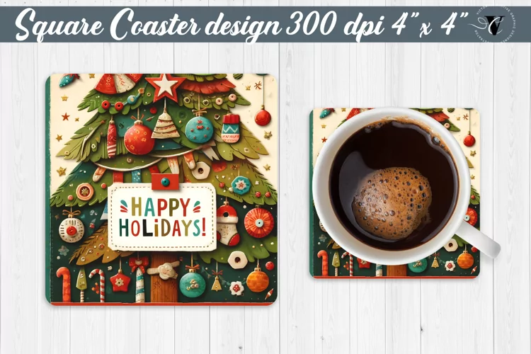 Square Coaster | Fabric applique | 3D Christmas coaster