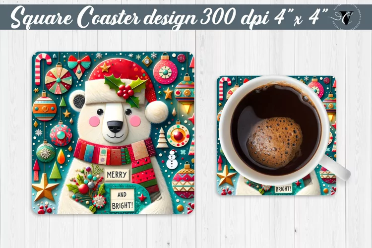 Square Coaster | Fabric applique | 3D Christmas coaster