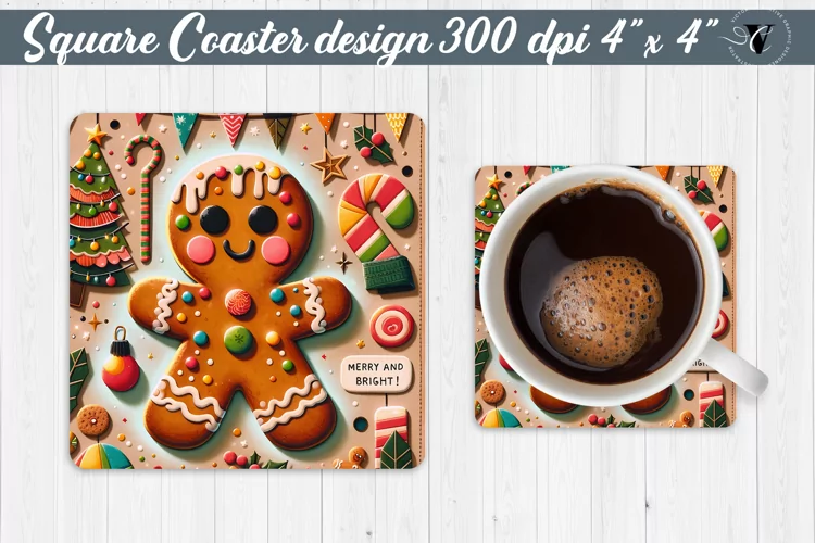 Square Coaster | Fabric applique | 3D Christmas coaster